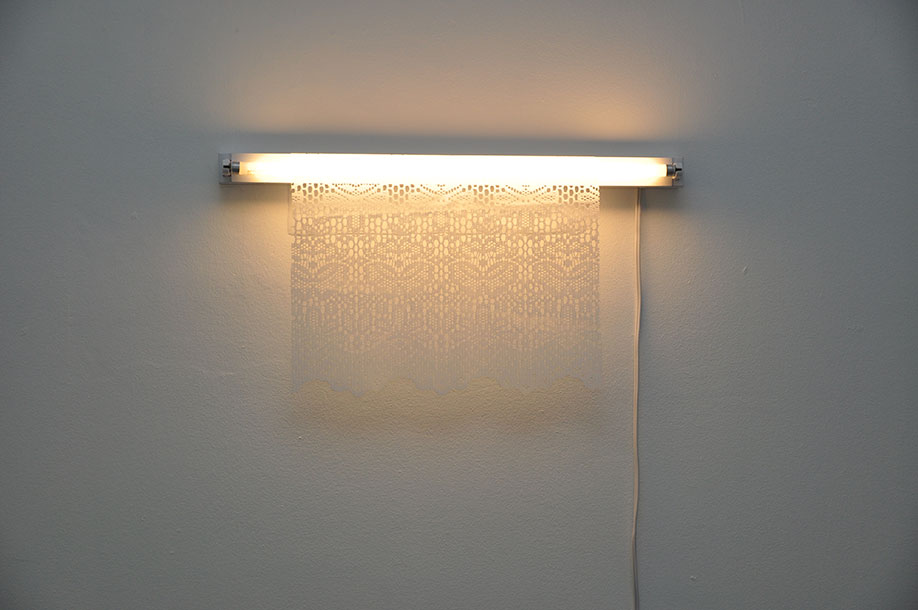 <b>Title: </b>Untitled (Lamp)<br /><b>Year: </b>2011<br /><b>Medium: </b>Fluorescent lamp and plastic lace<br /><b>Size: </b>Dimensions variable