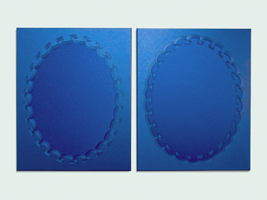 <b>Title: </b>Blue Bleu (diptych) <br /><b>Year: </b>2013<br /><b>Medium: </b>Oil on canvas <br /><b>Size: </b>102 x 164 cm 