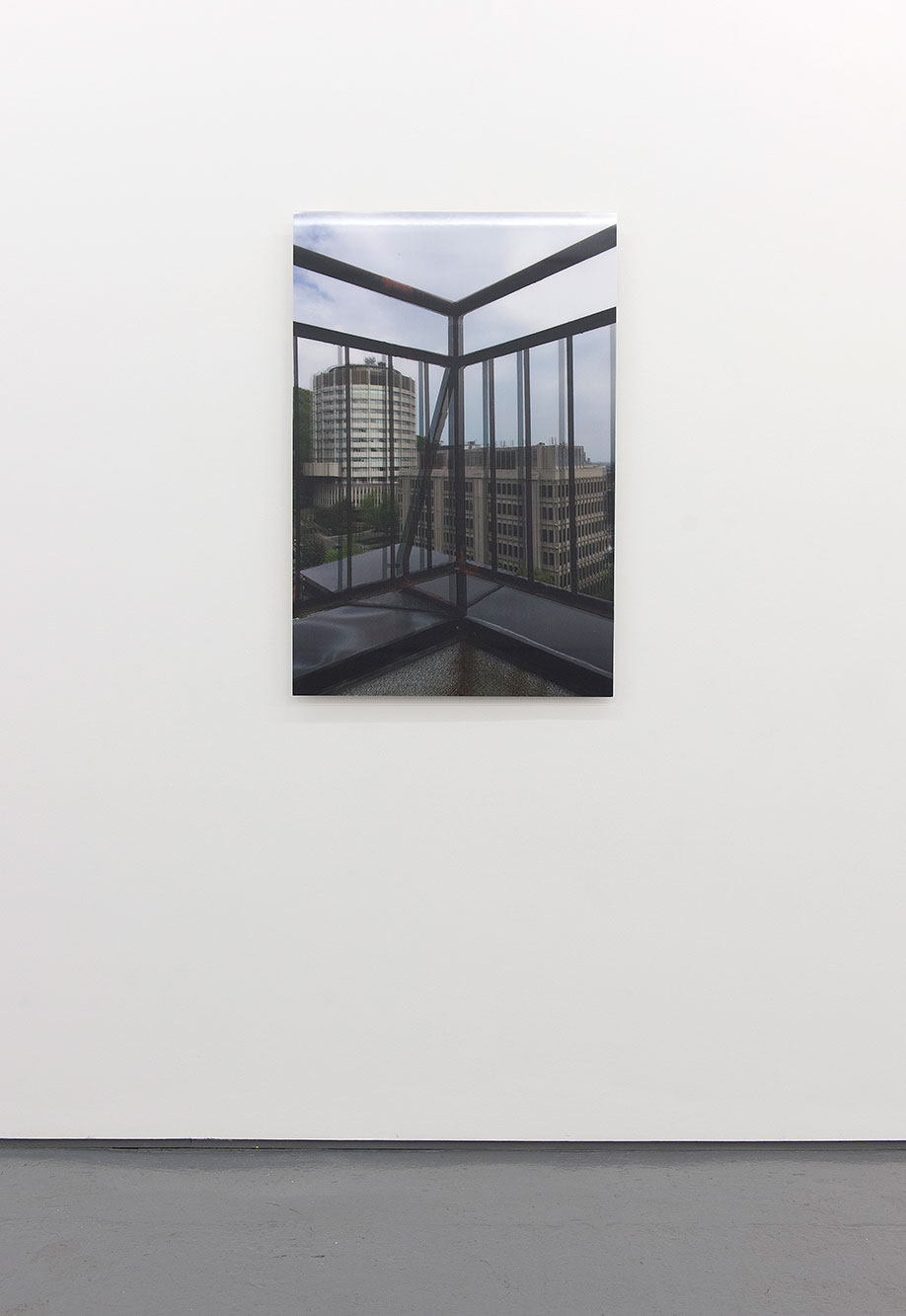 <b>Title: </b>Displaced rectangles in a hybrid, residual vertical (or standing at the edge and seeing double)<br /><b>Year: </b>2016<br /><b>Medium: </b>Lenticular print on aluminium<br /><b>Size: </b>91 x 61 cm