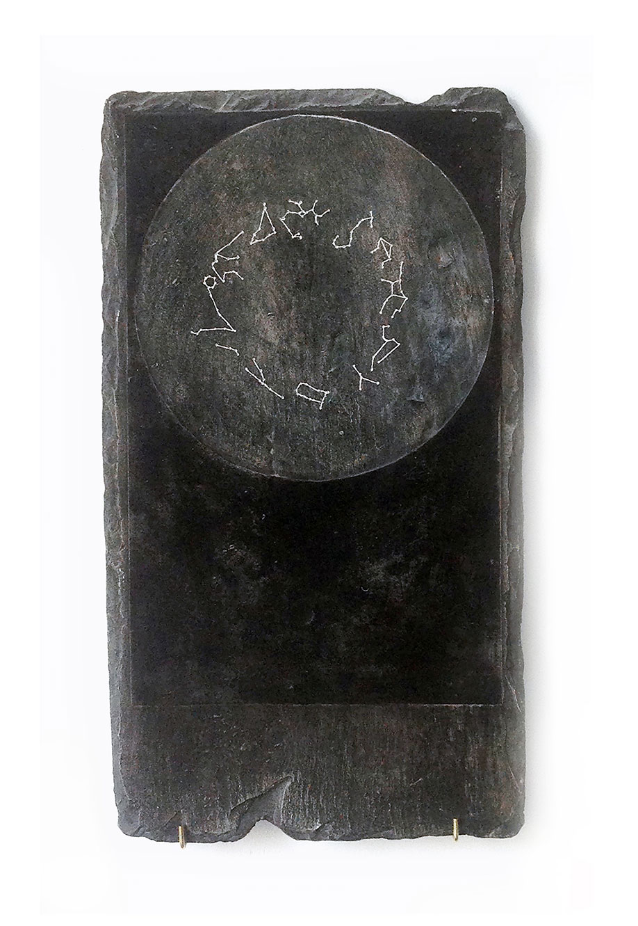 <b>Title: </b>Zodiac (I)<br /><b>Year: </b>2016<br /><b>Medium: </b>Plaster, graphite, oil and metal fixings<br /><b>Size: </b>41 x 23 x 1 cm