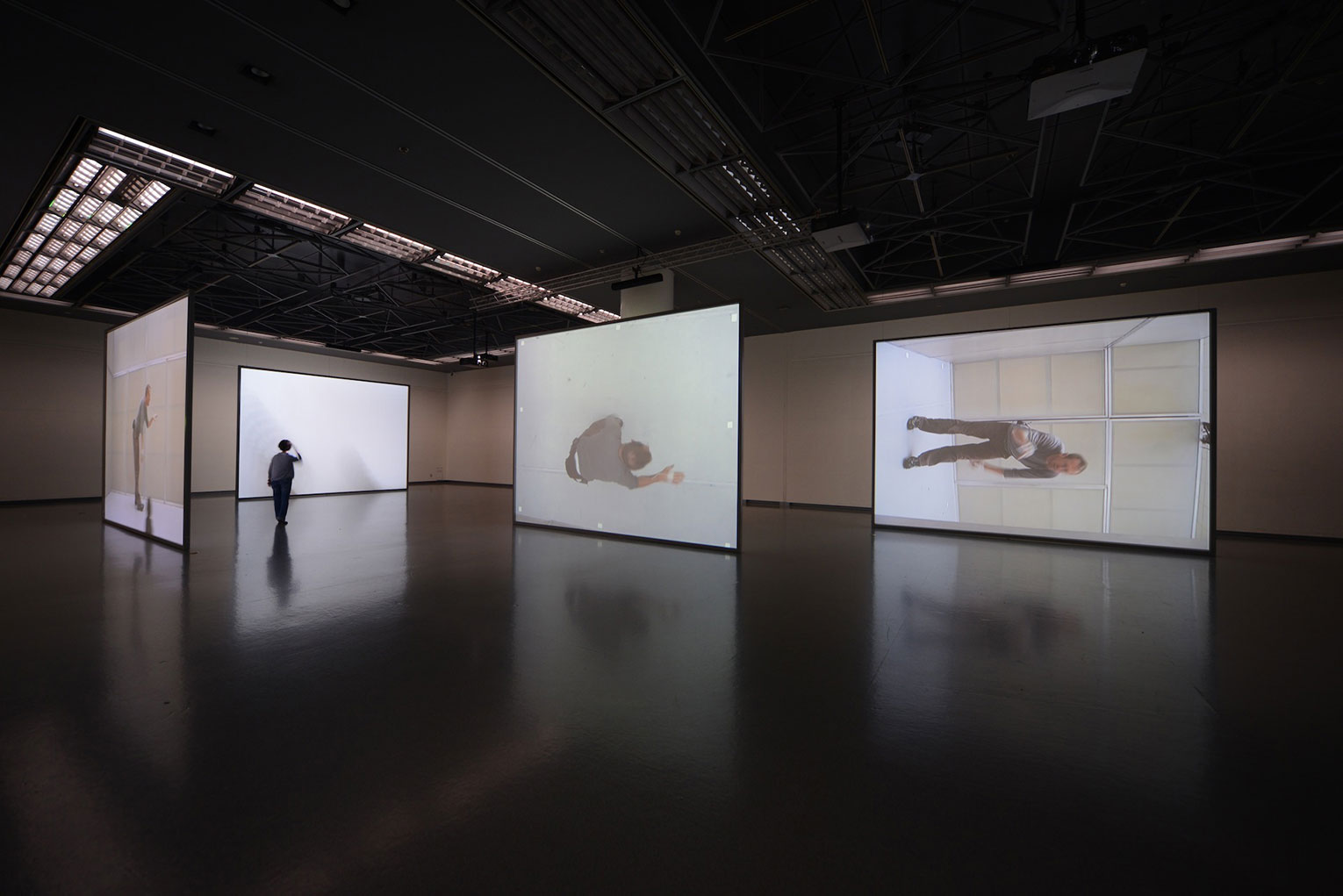 <b>Title: </b>Whenever on on on nohow on | airdrawing<br /><b>Year: </b>2013<br /><b>Medium: </b>Five channel video installation running simultaneously, amplifier, speakers, back projection screens <br /><b>Size: </b>Dimensions variable