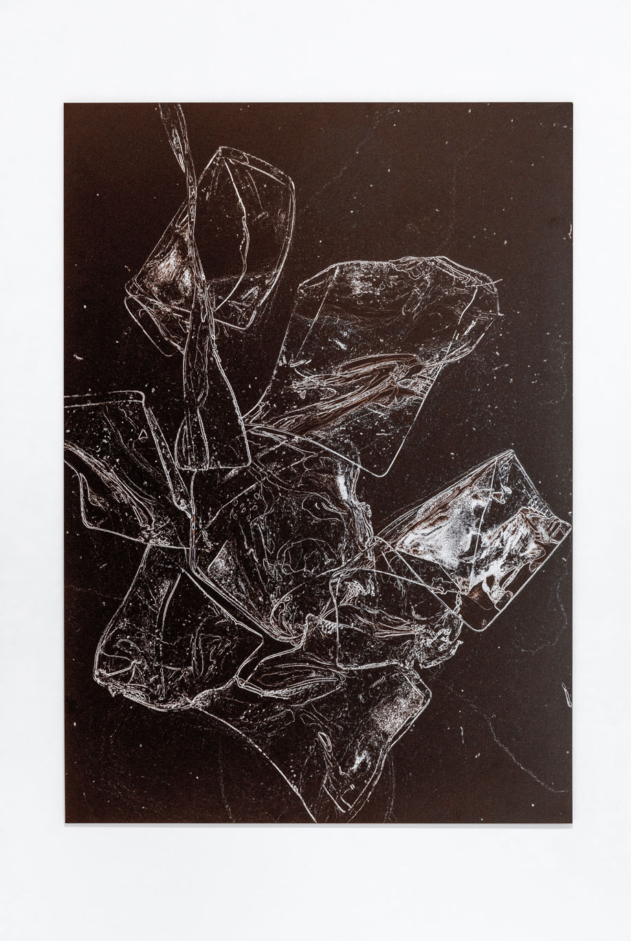 <b>Title: </b>Planet Zero 1<br /><b>Medium: </b>Photographs of collage made from glass, ;melted fresnel sense, wood, paper, UV printed on steel<br />