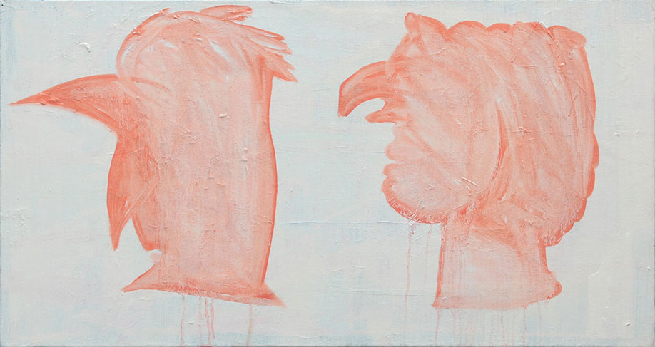 <b>Title: </b>Bird, Man, Man, Bird<br /><b>Year: </b>2013<br /><b>Medium: </b>Oil on canvas<br /><b>Size: </b>38 x 70 cm
