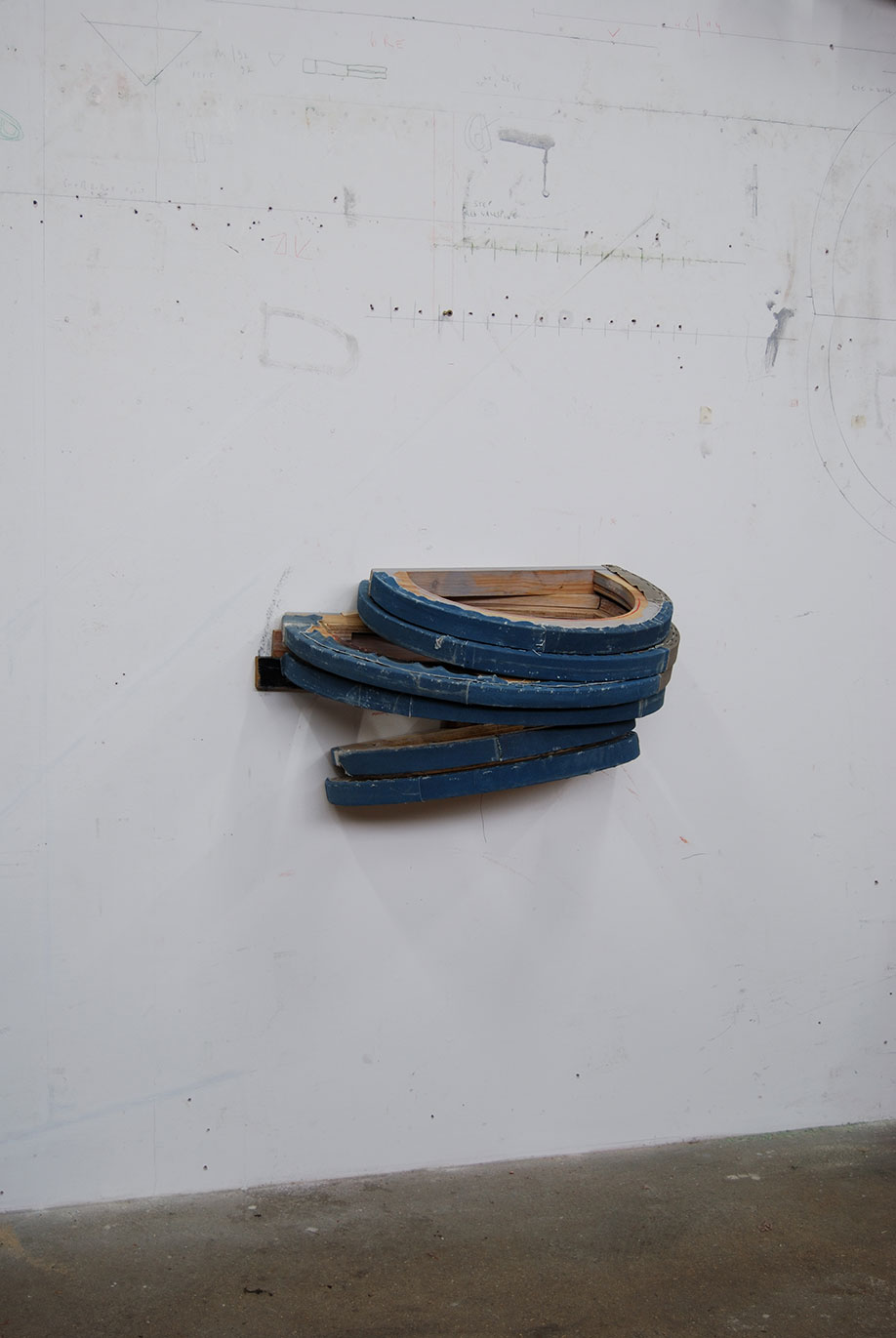 <b>Title: </b>Blue Horizontal Wall Pit Painting<br /><b>Year: </b>2014<br /><b>Medium: </b>Canvas, distemper, and wood<br /><b>Size: </b>36 x 60 x 31 cm