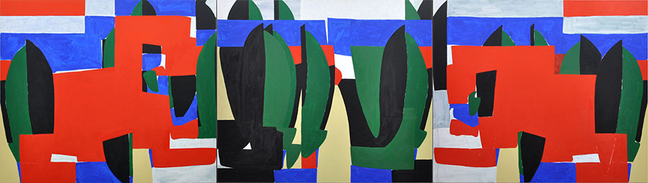 <b>Title: </b>Double Dragon<br /><b>Year: </b>2018<br /><b>Medium: </b>Oil and acrylic on canvas<br /><b>Size: </b>Triptych 160 x 570 cm (each panel 160 x 190 cm)
